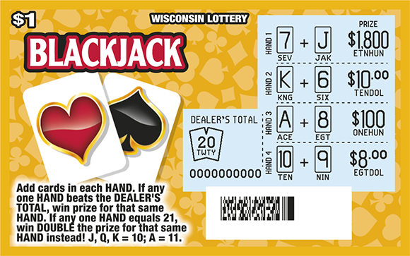 Blackjack WI Scratch Game - Scratched Wisconsin Scratch Game, Blackjack ticket art, scratched.