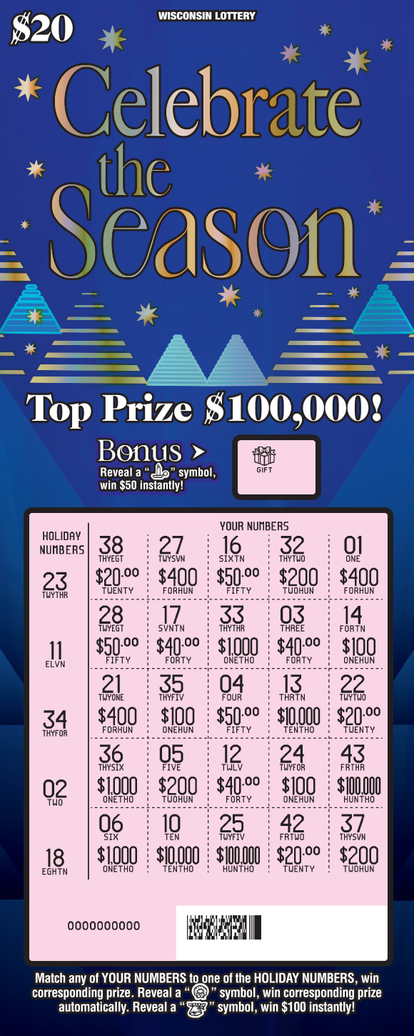 Celebrate the Season WI Scratch Game - Scratched Wisconsin Scratch Game, Celebrate the Season ticket art, scratched.