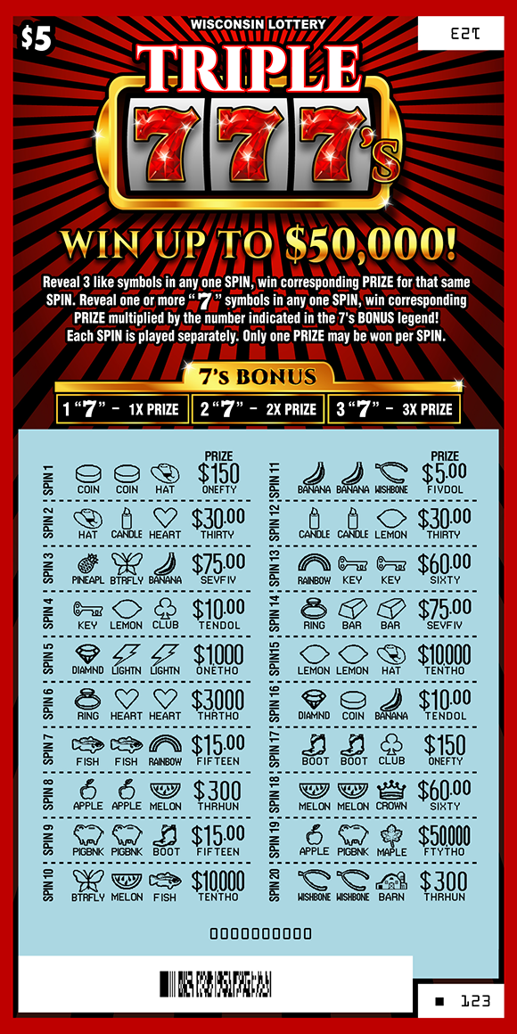 Triple 777's WI Scratch Game - Scratched Wisconsin Scratch Game, Triple 777's ticket art, scratched.
