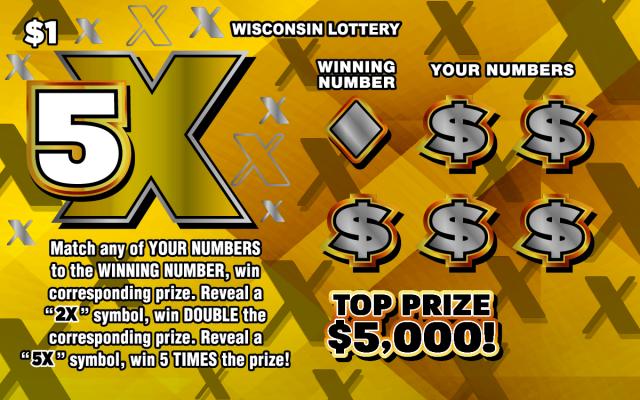 5X WI Scratch Game Wisconsin Scratch Game, 5X ticket art.