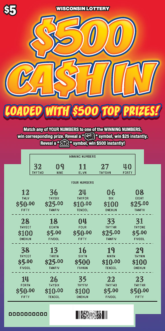 $500 Cash In WI Scratch Game - Scratched Wisconsin Scratch Game, $500 Cash In, scratched.