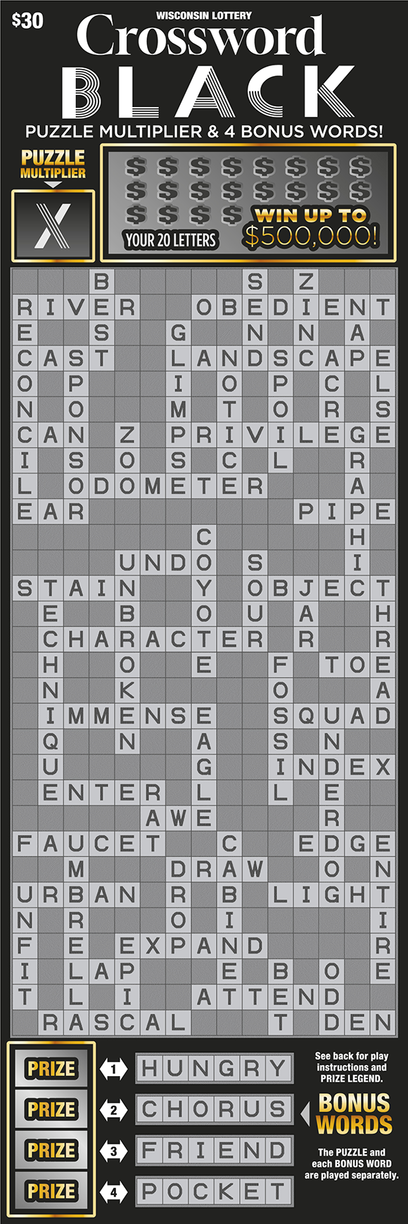 Crossword Black WI Scratch Game Wisconsin Scratch Game, Crossword Black.