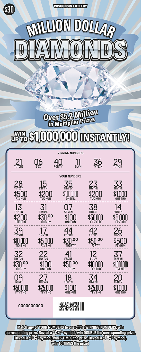 Million Dollar Diamonds WI Scratch Game - Scratched Wisconsin Scratch Game, Million Dollar Diamonds, scratched.