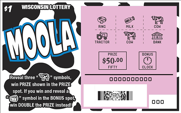 Moola WI Scratch Game - Scratched Wisconsin Scratch Game, Moola ticket art, scratched.
