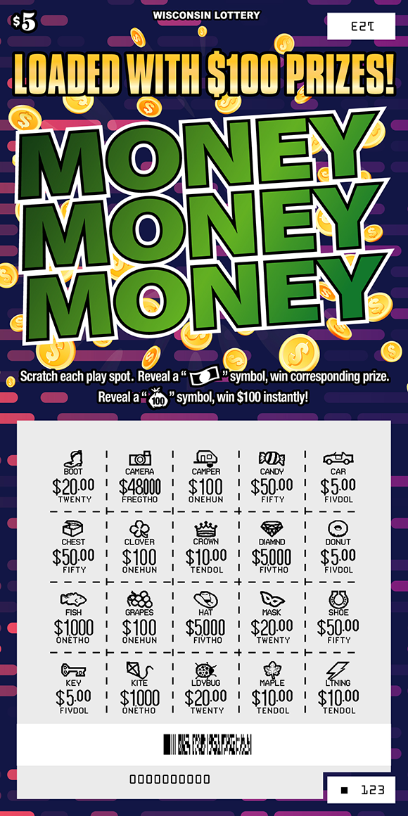 Money Money Money WI Scratch Game - Scratched Wisconsin Scratch Game, Money Money Money, scratched.