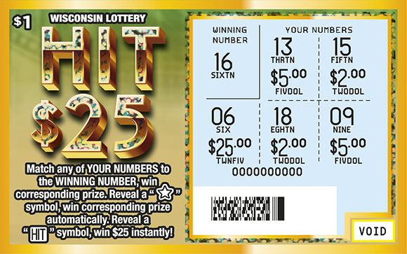 Hit $25 WI Scratch Game - Scratched Wisconsin Scratch Game, Hit $25 ticket art, scratched.