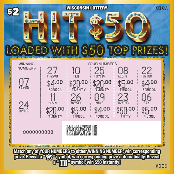 Wisconsin Scratch Game, Hit $50 ticket art, scratched.