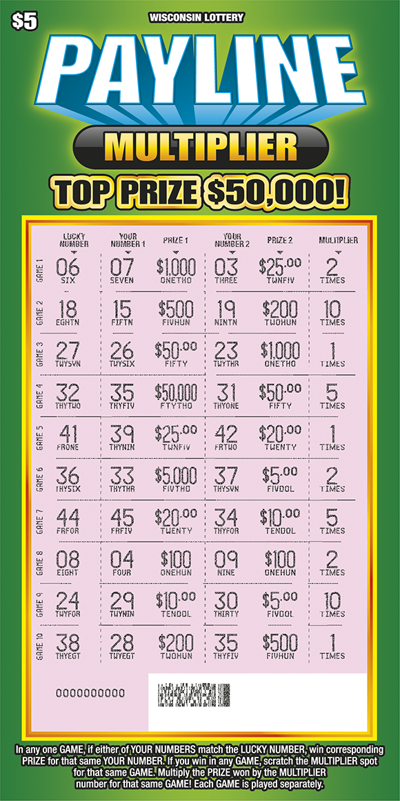 Payline Multiplier WI Scratch Game - Scratched Wisconsin Scratch Game, Payline Multiplier, scratched.