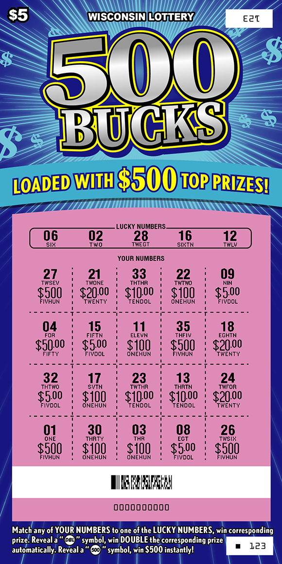 Wisconsin Scratch Game, 500 Bucks., scratched.