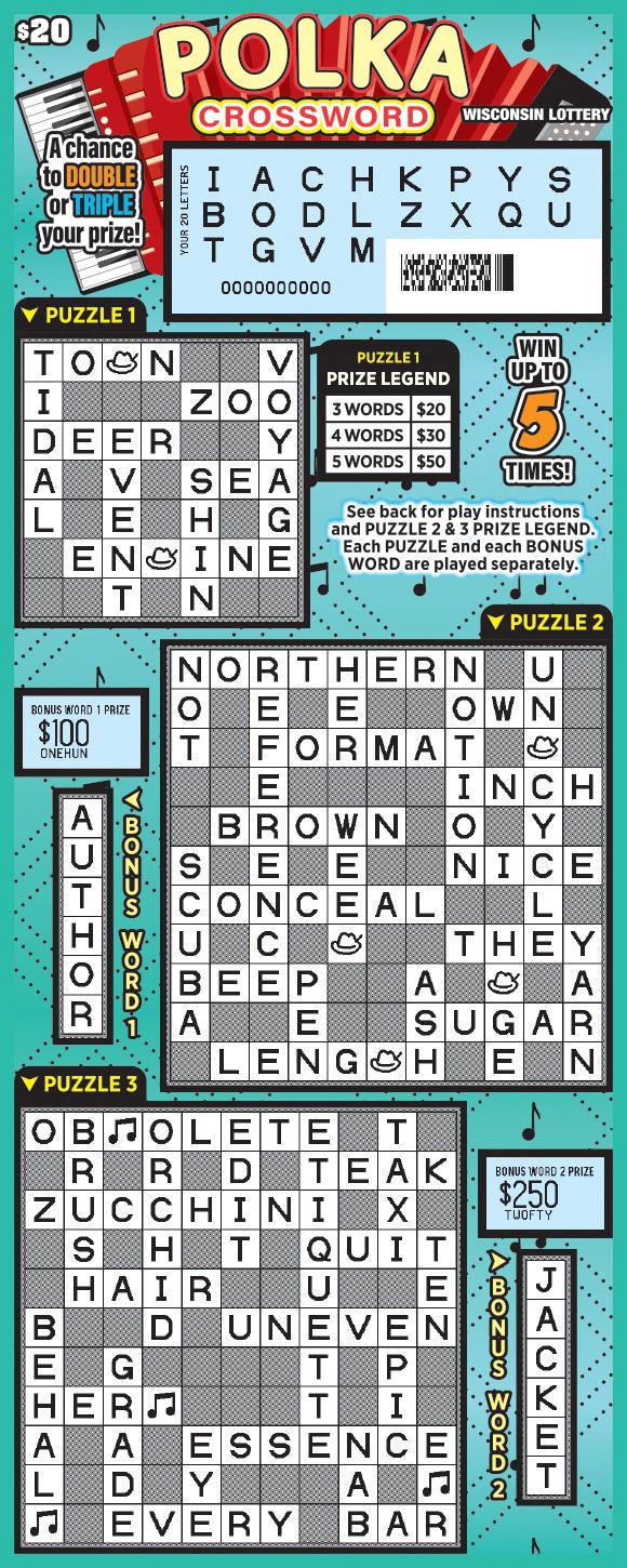 Wisconsin Scratch Game, Polka Crossword, scratched.
