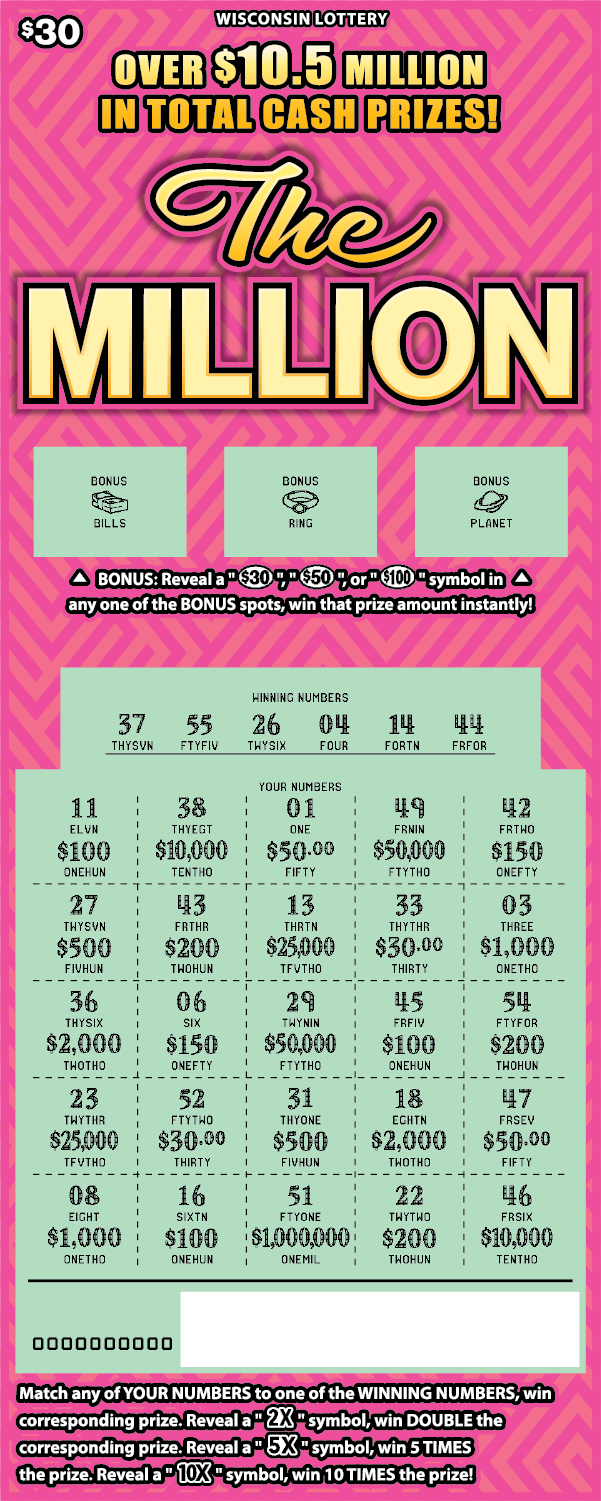 The Million WI Scratch Game - Scratched Wisconsin Scratch Game, The Million, scratched.