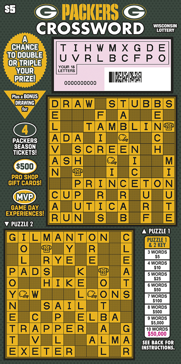 Wisconsin Scratch Game, Packers Crossword, scratched.