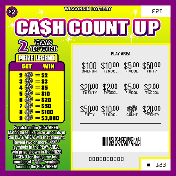 Wisconsin Scratch Game, Cash Count Up, scratched.