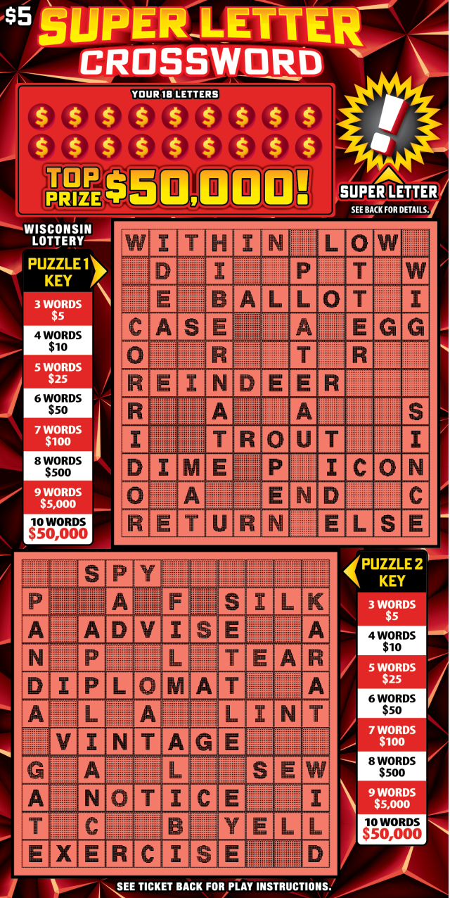 Wisconsin Scratch Game, Super Letter Crossword.