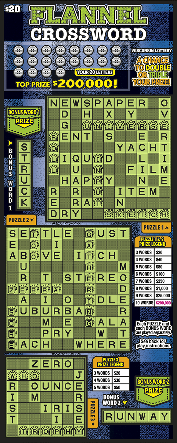 Wisconsin Scratch Game, Flannel Crossword.