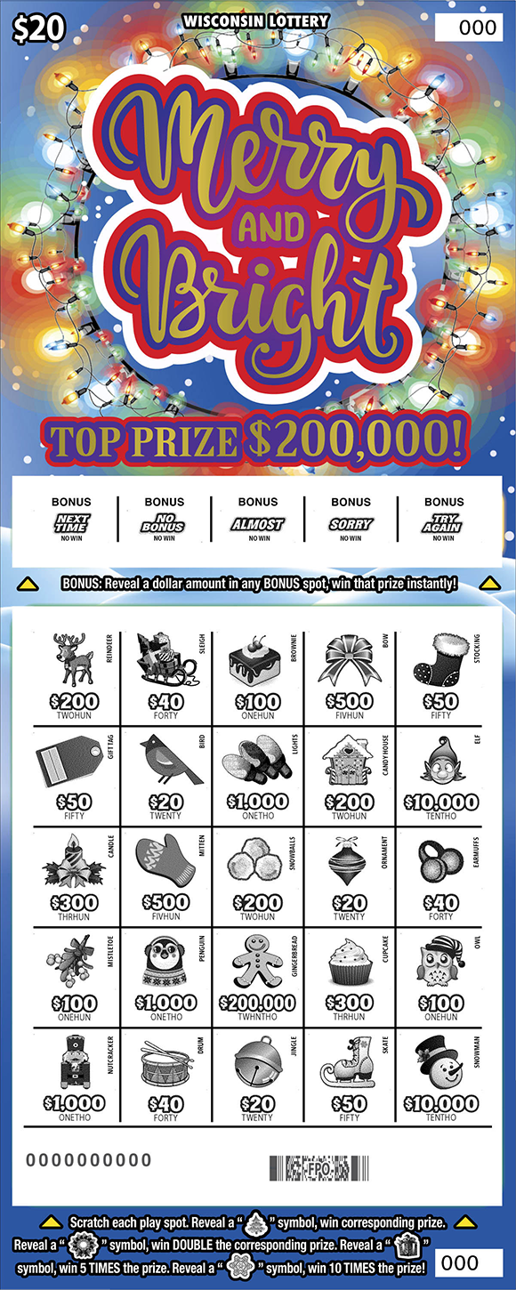 Merry and Bright WI Scratch Game - Scratched Wisconsin Scratch Game, Merry and Bright, scratched.