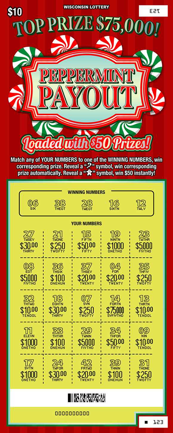 Peppermint Payout WI Scratch Game - Scratched Wisconsin Scratch Game, Peppermint Payout, scratched.