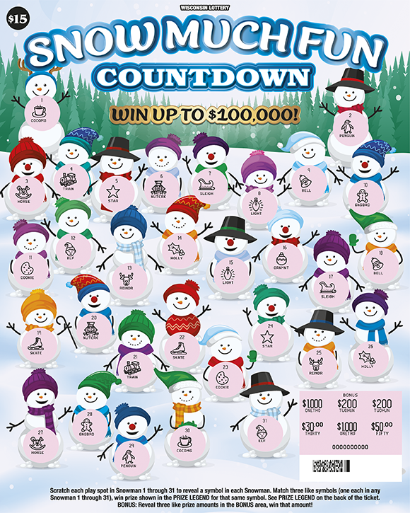 Snow Much Fun Countdown WI Scratch Game - Scratched Wisconsin Scratch Game, Snow Much Fun Countdown, scratched.