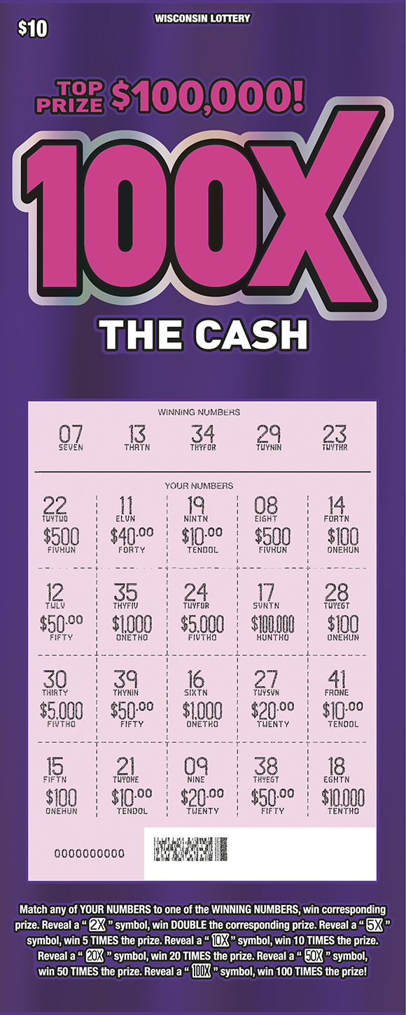 Wisconsin Scratch Game, 100X The Cash, scratched.