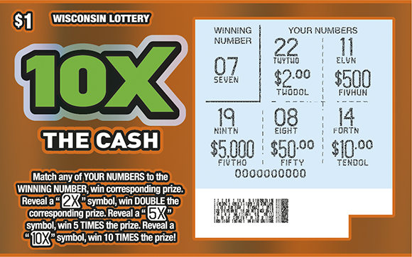 Wisconsin Scratch Game, 10X The Cash, scratched.