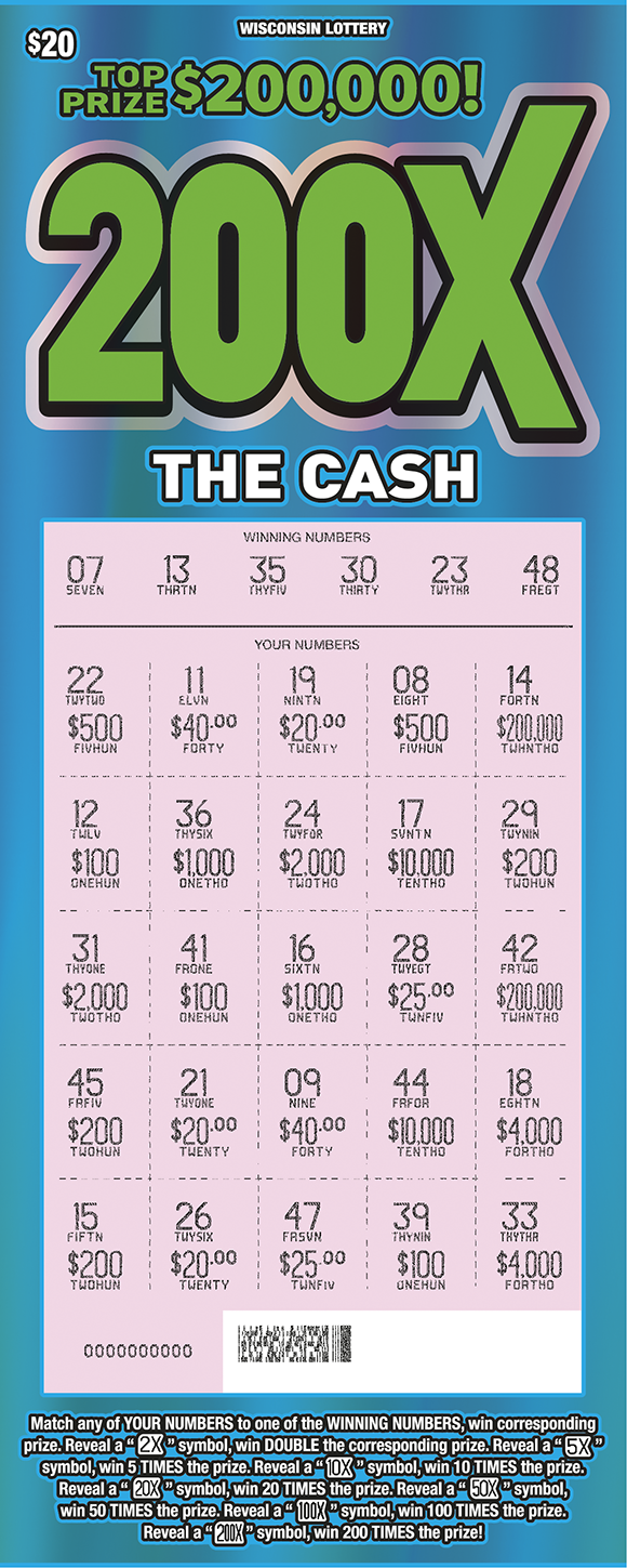 Wisconsin Scratch Game, 200X The Cash, scratched.
