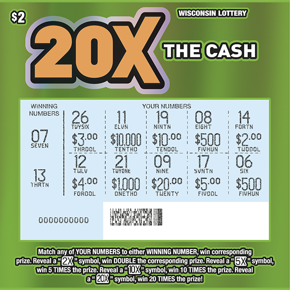 Wisconsin Scratch Game, 20X The Cash, scratched.