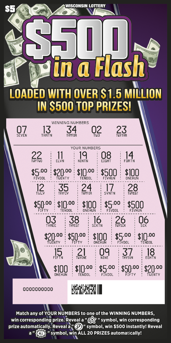 Wisconsin Scratch Game, $500 in a Flash, scratched.