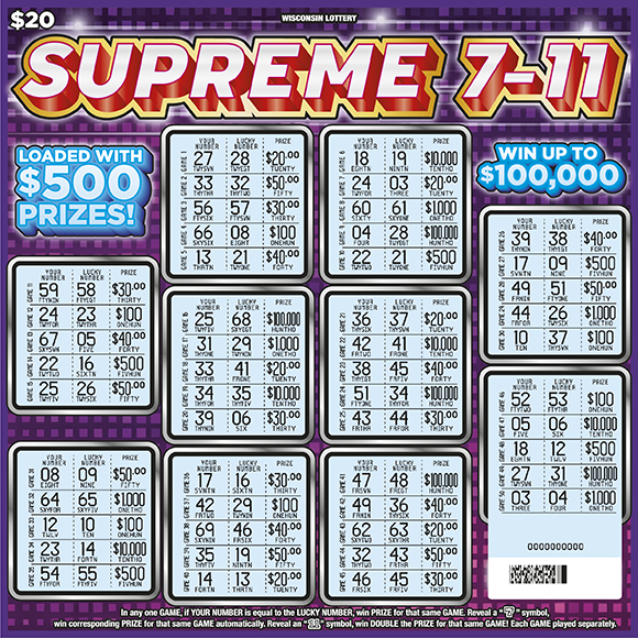 Wisconsin Scratch Game, Supreme 7-11, scratched.