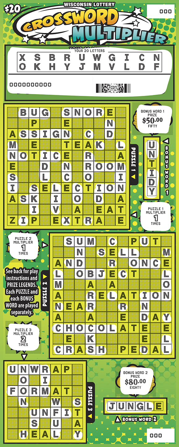 Wisconsin Scratch Game, Crossword Multiplier, scratched.