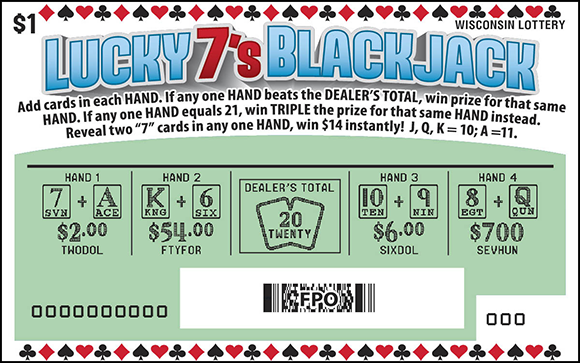 Wisconsin Scratch Game, Lucky 7's Blackjack, scratched.