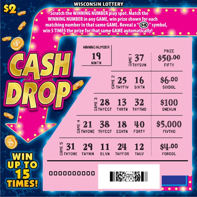 Wisconsin Scratch Game, Cash Drop, scratched.