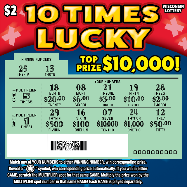 Wisconsin Scratch Game, 10 Times Lucky, scratched.