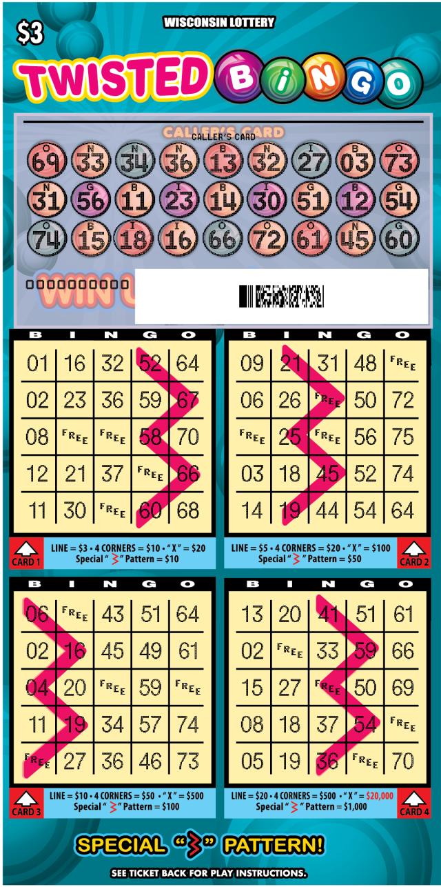 Wisconsin Scratch Game, Twisted Bingo, scratched.