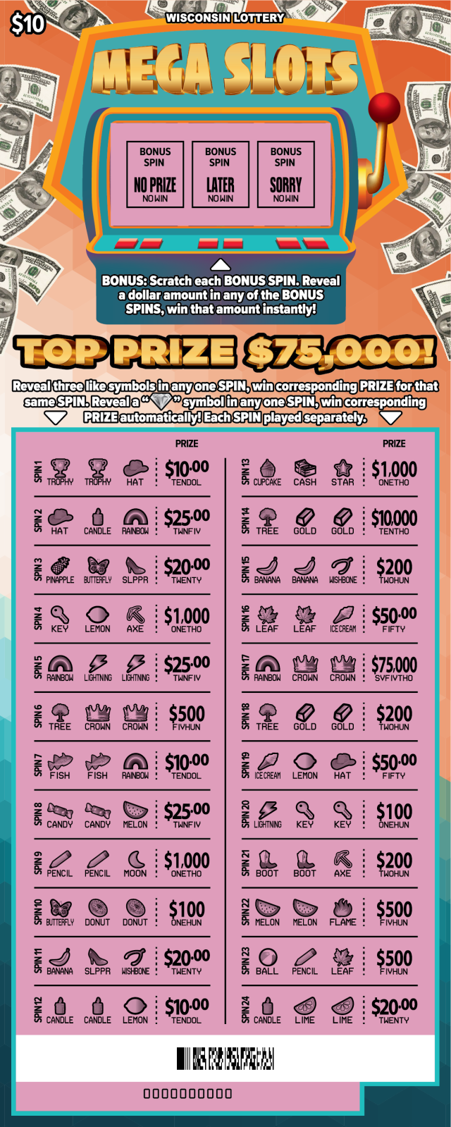 Wisconsin Scratch Game, Mega Slots, scratched.