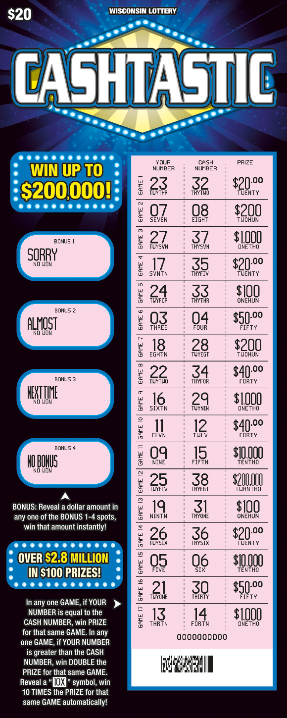 Wisconsin Scratch Game, Cashtastic, scratched.