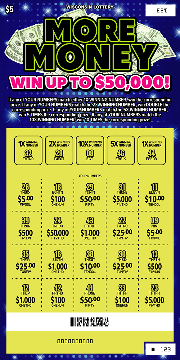 Wisconsin Scratch Game, More Money, scratched.