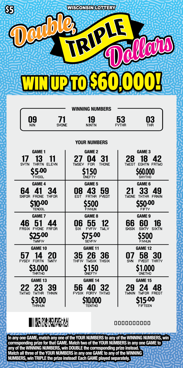 Wisconsin Scratch Game, Double Triple Dollars, scratched.