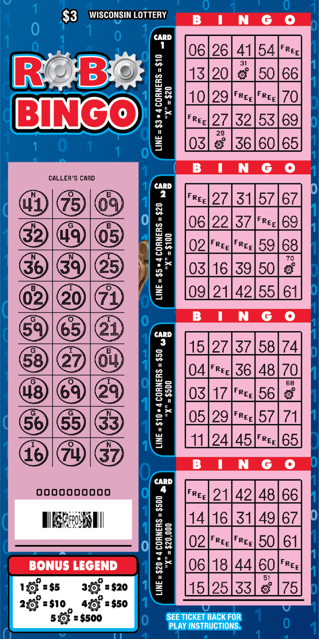 Wisconsin Scratch Game, Robo Bingo, scratched.