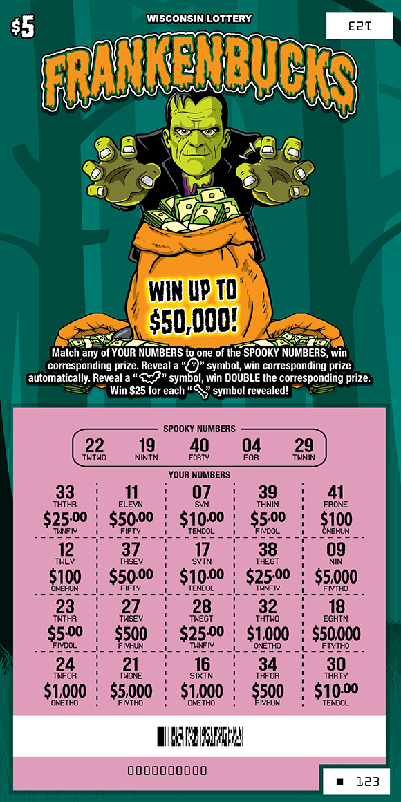 Wisconsin Scratch Game, Frankenbucks, scratched.