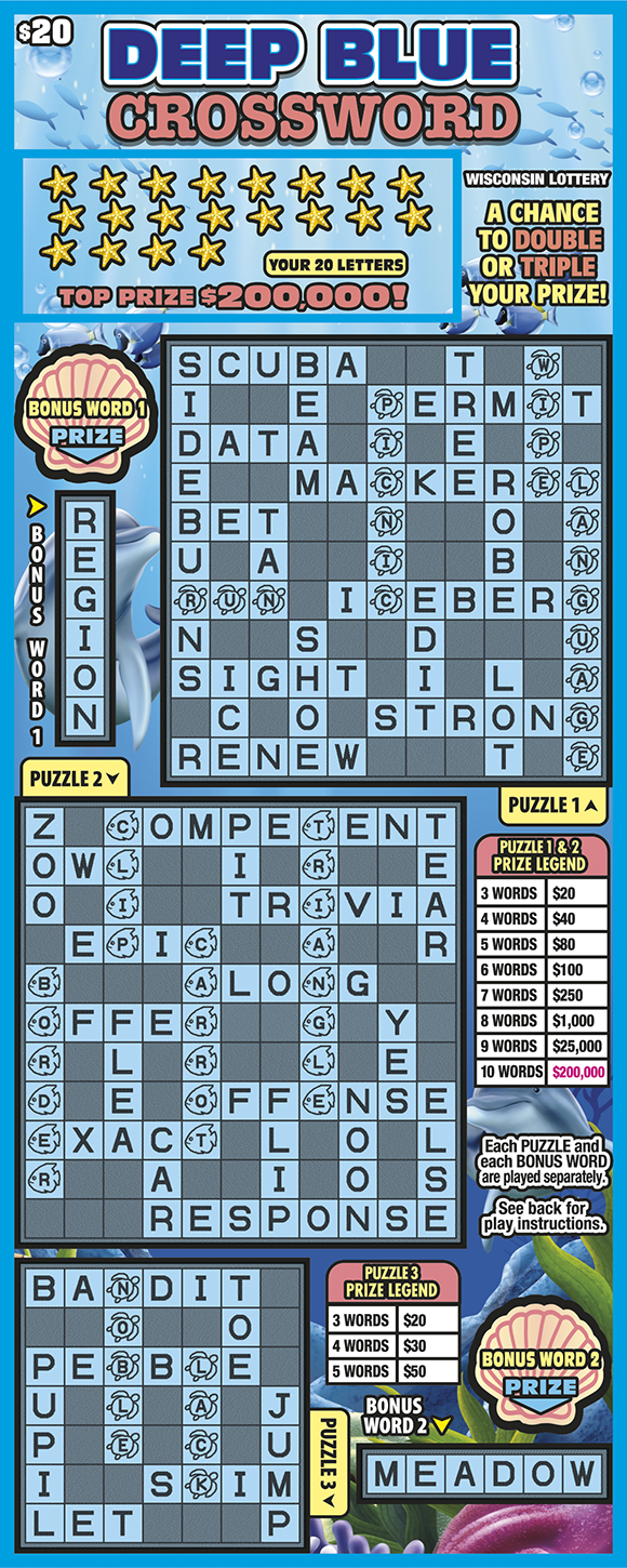 DEEP BLUE CROSSWORD scratch-off ticket