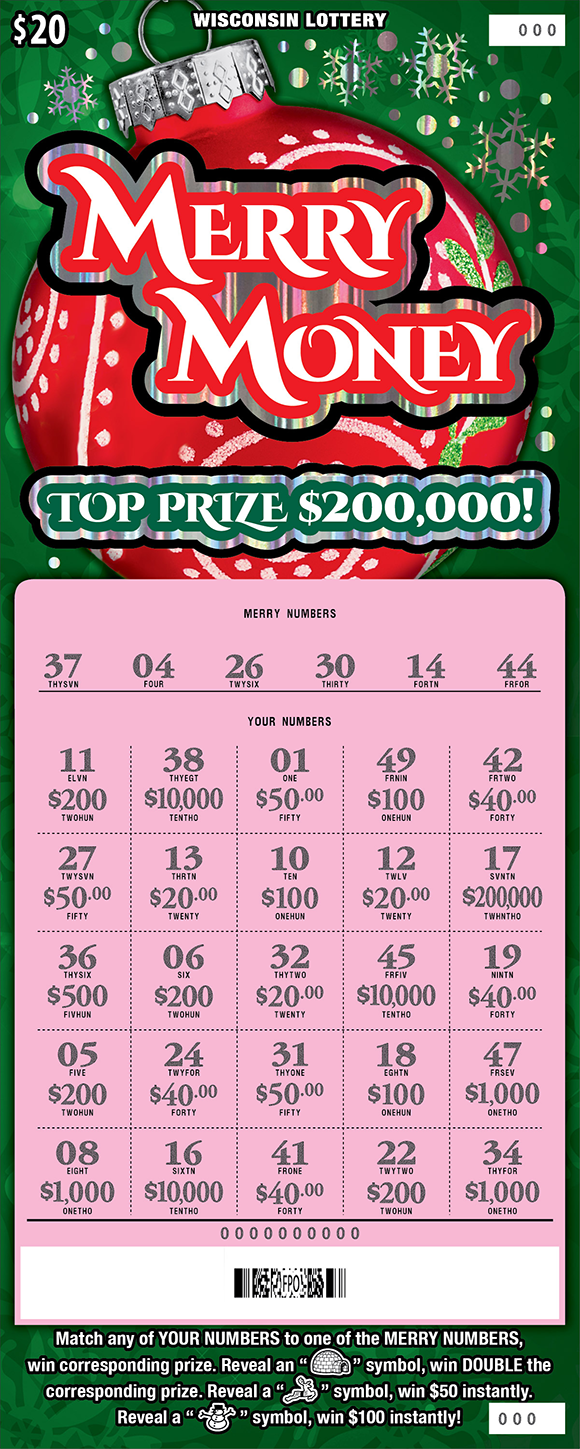 Wisconsin Scratch Game, Merry Money, scratched.