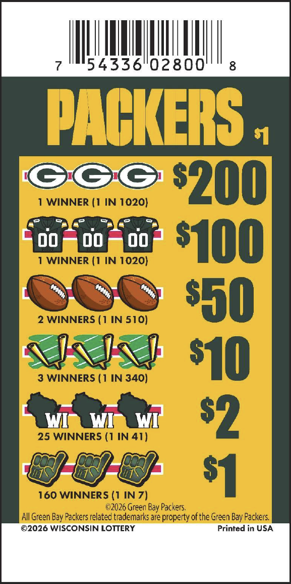 Wisconsin Pull-Tab game, Packers (2800).