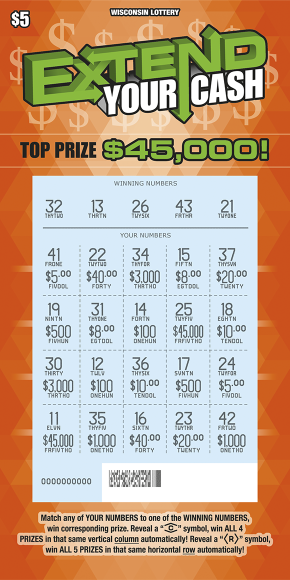 Wisconsin Scratch Game, Extend Your Cash, scratched.