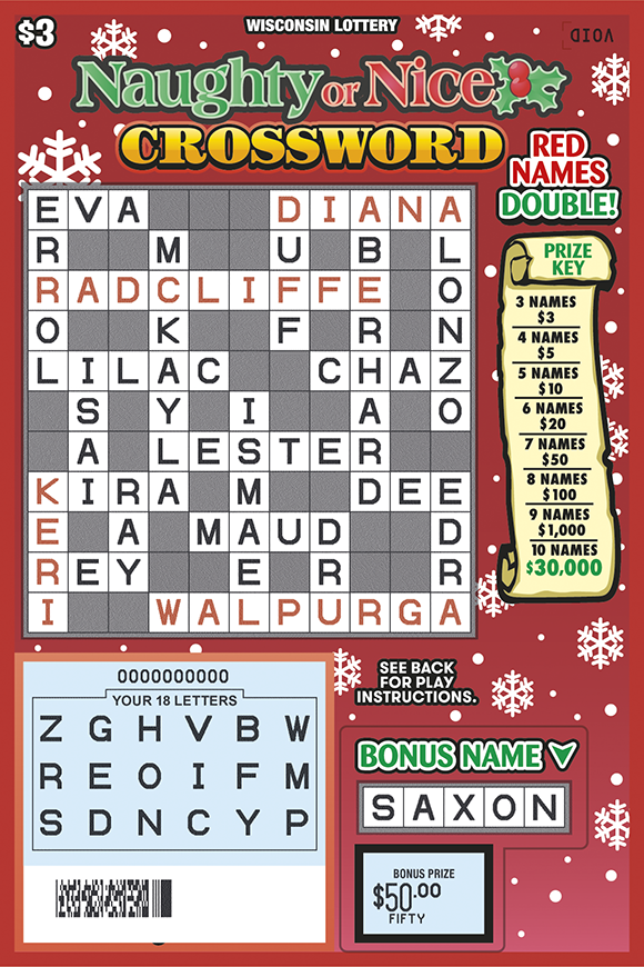 Wisconsin Scratch Game, Naughty or Nice Crossword, scratched.